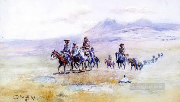 vaquero de indiana Painting - Cruzando la llanura 1901 Charles Marion Russell Indiana cowboy